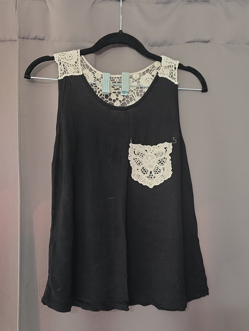 Rue21 Black Tank Top with Cream Crochet Trim